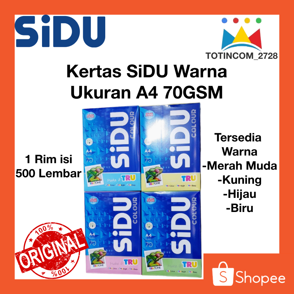 

Kertas HVS SiDU Berwarna A4 210 x 297 mm 70 GSM 1 Rim (500 Lembar)