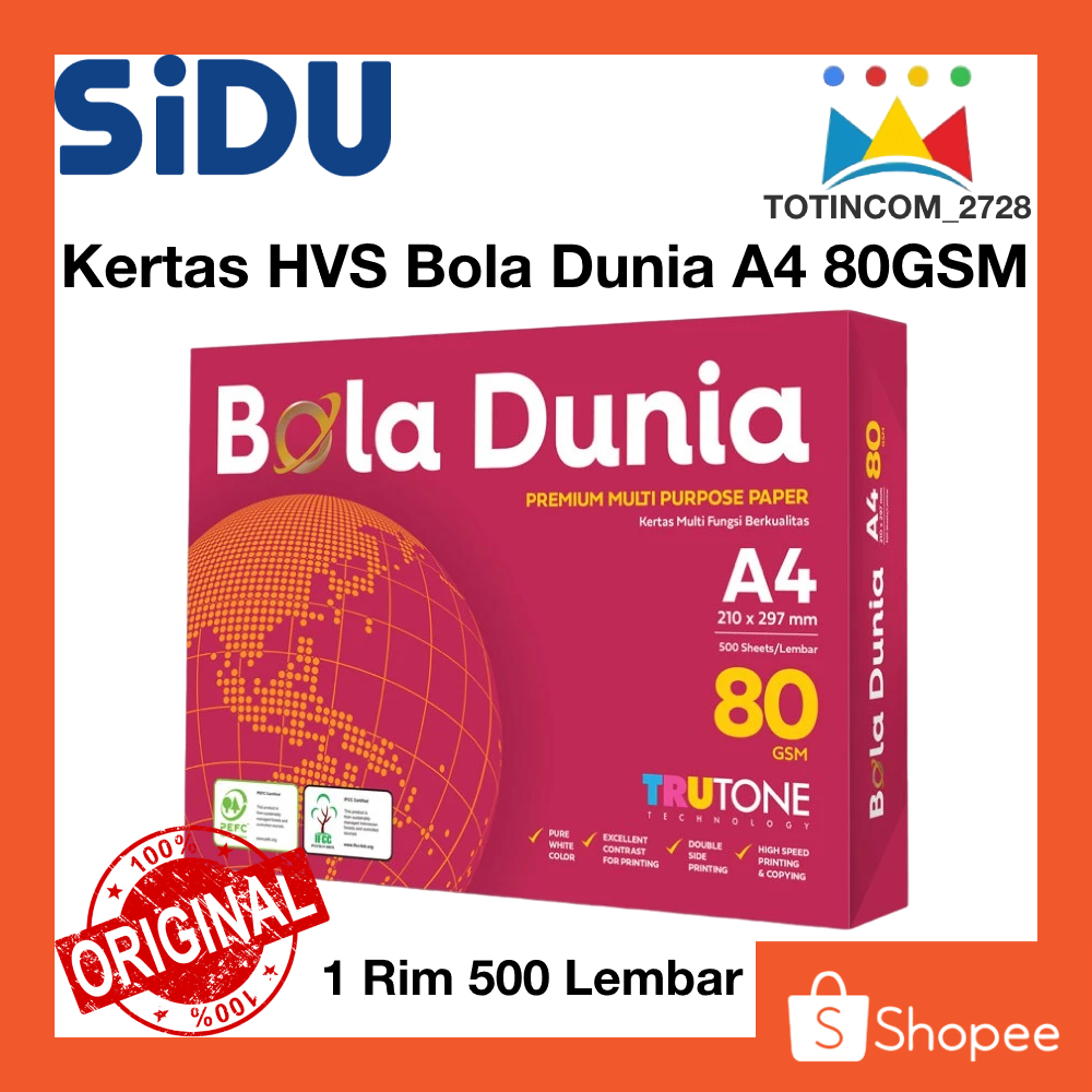 

Kertas HVS Bola Dunia A4 80gr Kertas Print / Fotokopi Harga Per Rim