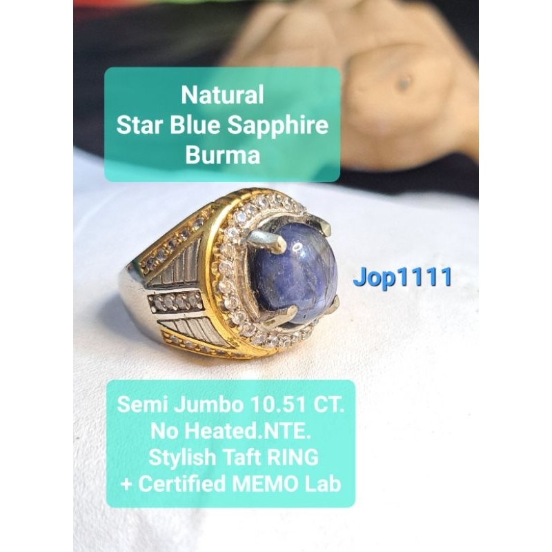 Natural Star Royal Blue Sapphire NTE Semi Jumbo 10.51CT Corundum Burma + Certified Memo Lab Cincin B