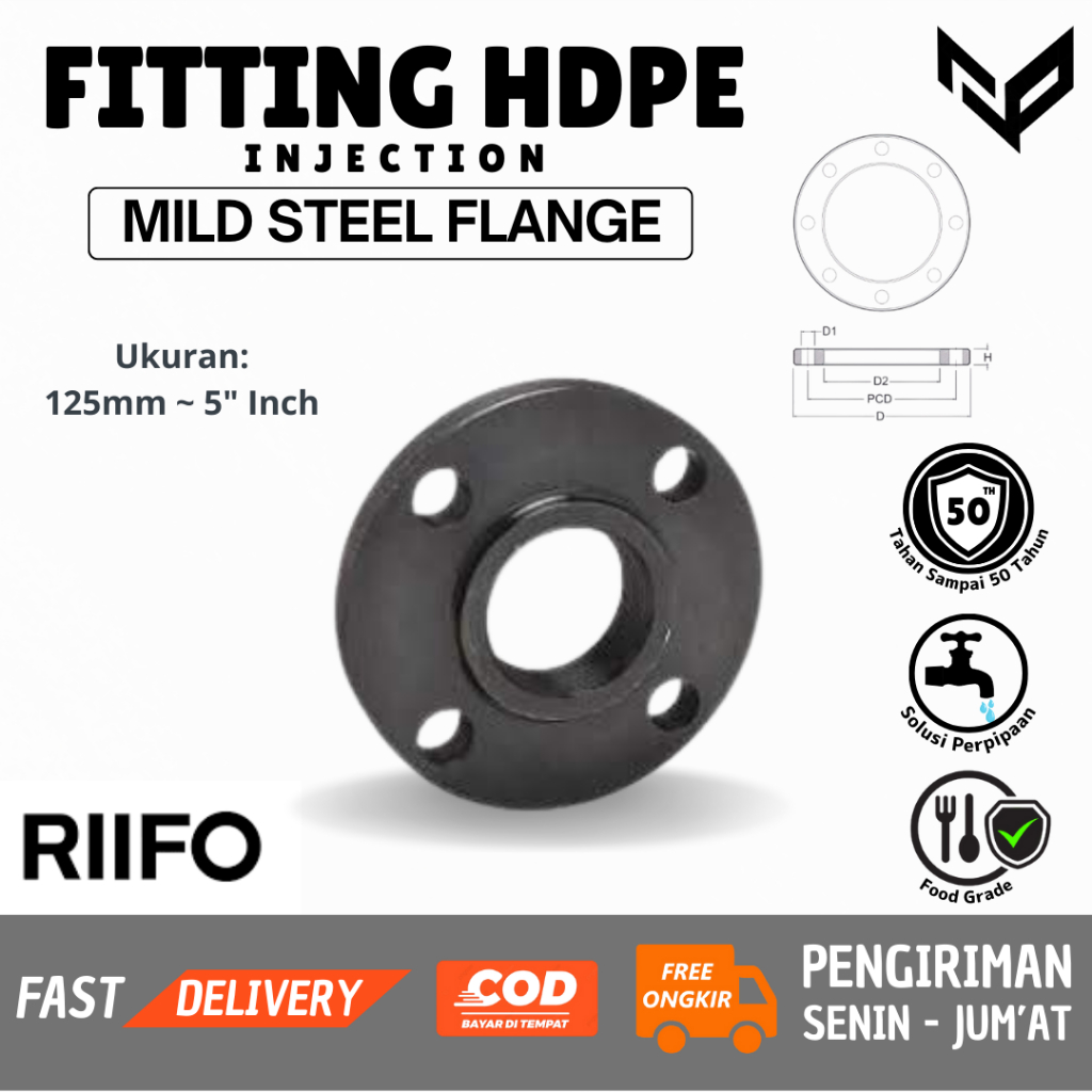 Mild Steel Flange Injection Butt Fusion PN 10 125mm ~ 5" Inch HDPE