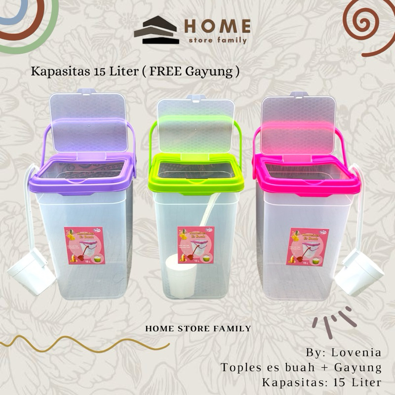Lovenia - Toples Es Buah 15 Liter + Gayung / Aquarium Es / Toples Bening