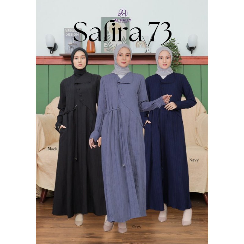 AL HALLY SAFIRA 73 (Black, Grey, Navy) Dress Muslimah - Gamis Katun ORI AL HALLY