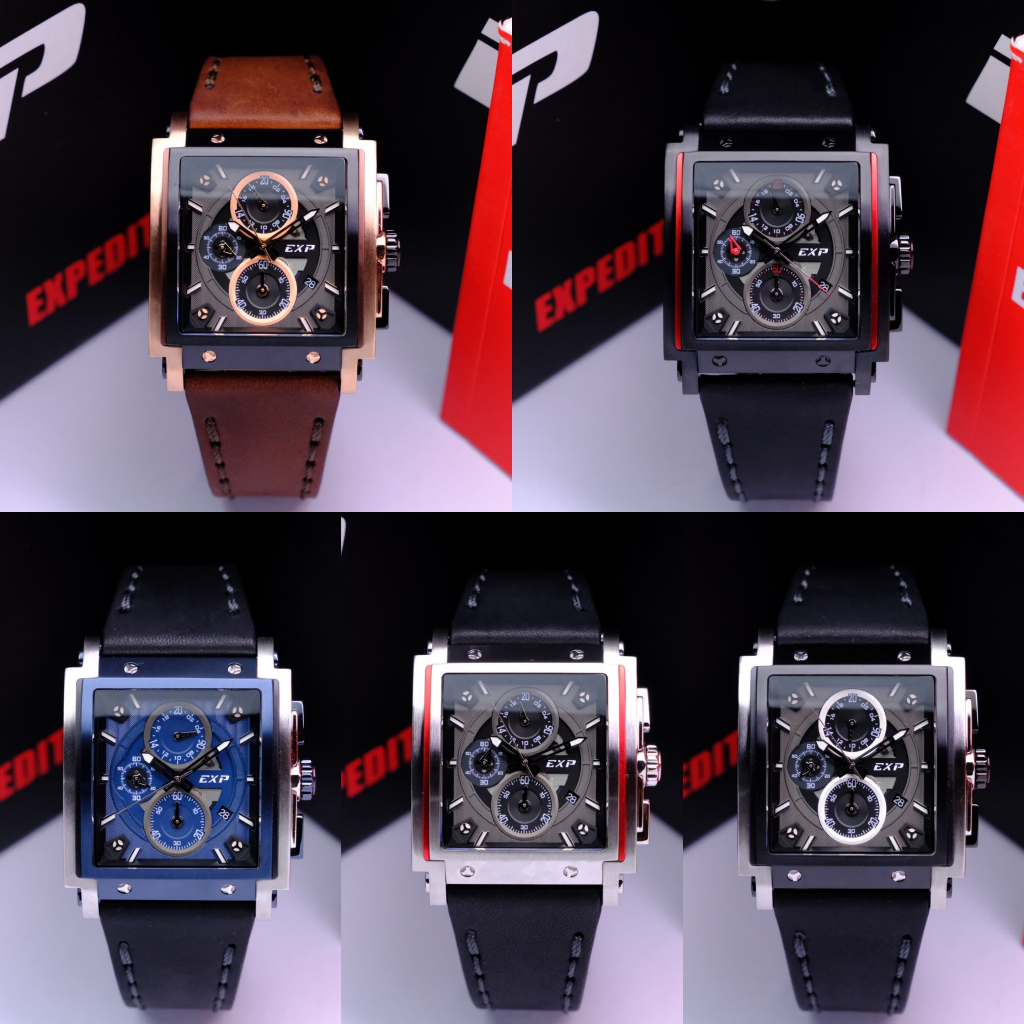JAM TANGAN PRIA EXPEDITION E 6731 E6731 BLACK ROSEGOLD BROWN LEATHER ORIGINAL