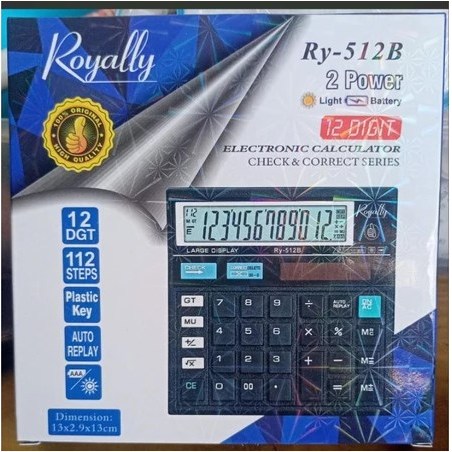 

Kalkulator Royally Ry-512B 12 Digit 2 Power Cahaya & Baterai