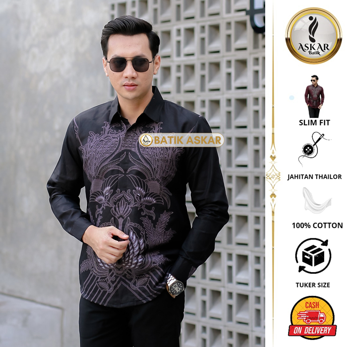 Askar Batik Motif Haikal Baju Kemeja Batik Pria Slim Fit Lengan Panjang Modern Heem Katun Premium Wa