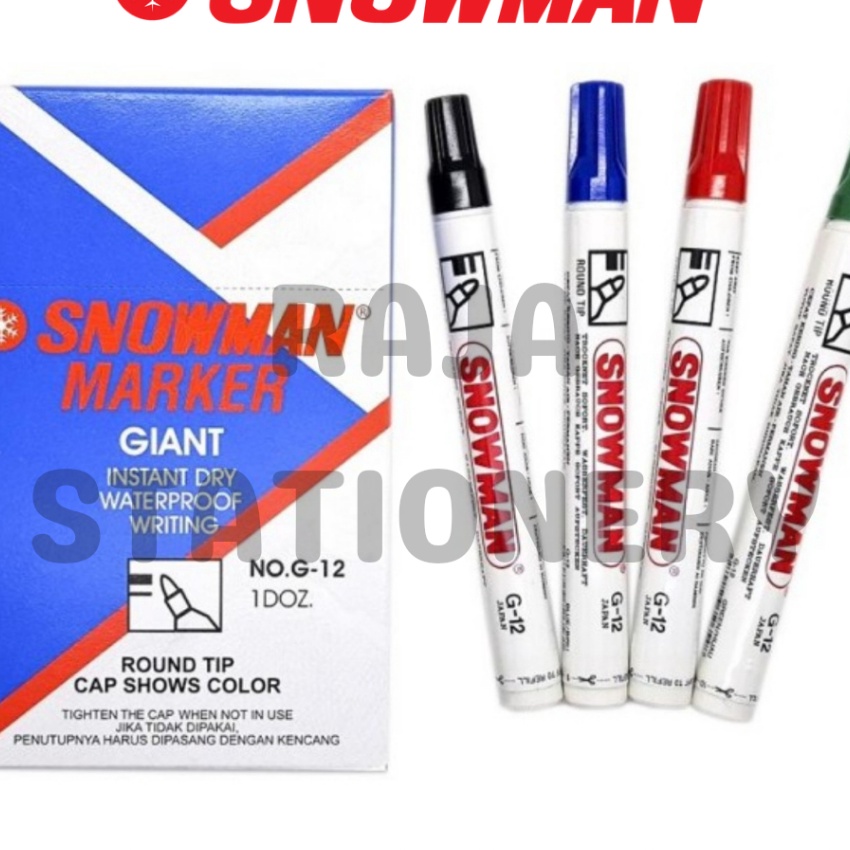 

KP8 SNOWMAN PERMANENT MARKER G12 BLACK BLUE RED SPIDOL PERMANEN AG12 HITAM BIRU MERAH 12PCS