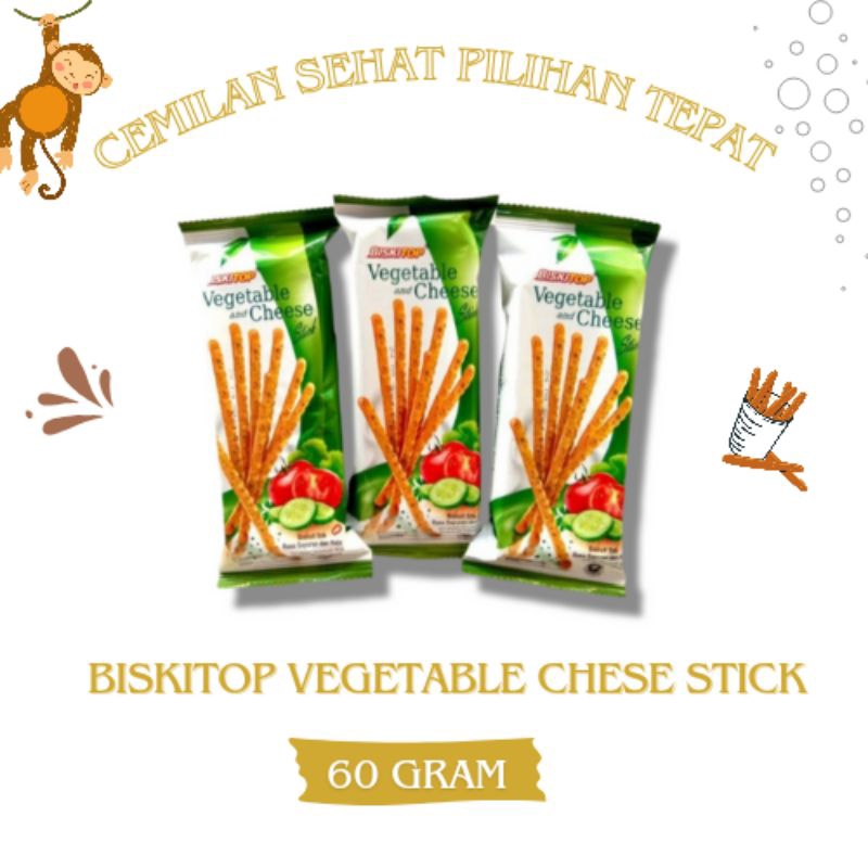 

BISKITOP VEGETABLE STICK 60g BISKUIT ANAK DEWASA ENAK RENYAH BISKUIT STICK RASA SAYURAN KEJU