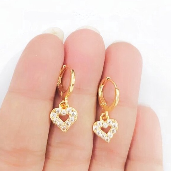 KI3 Anting Anak love Perhiasan Imitasi Lapis Emas 18K anti luntur anti karat