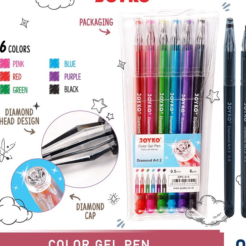 

Hemat Color Gel Pen Pena Jel Warna Joyko GPC315 Diamond Art2 6 Warna 5 mm
