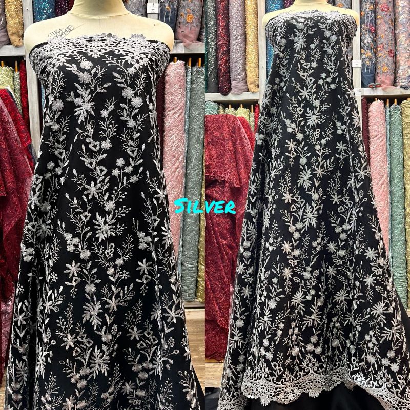 tile bordiran tebal pinggiran prada,camicall dasar hitam/kain kebaya,gamis mewah