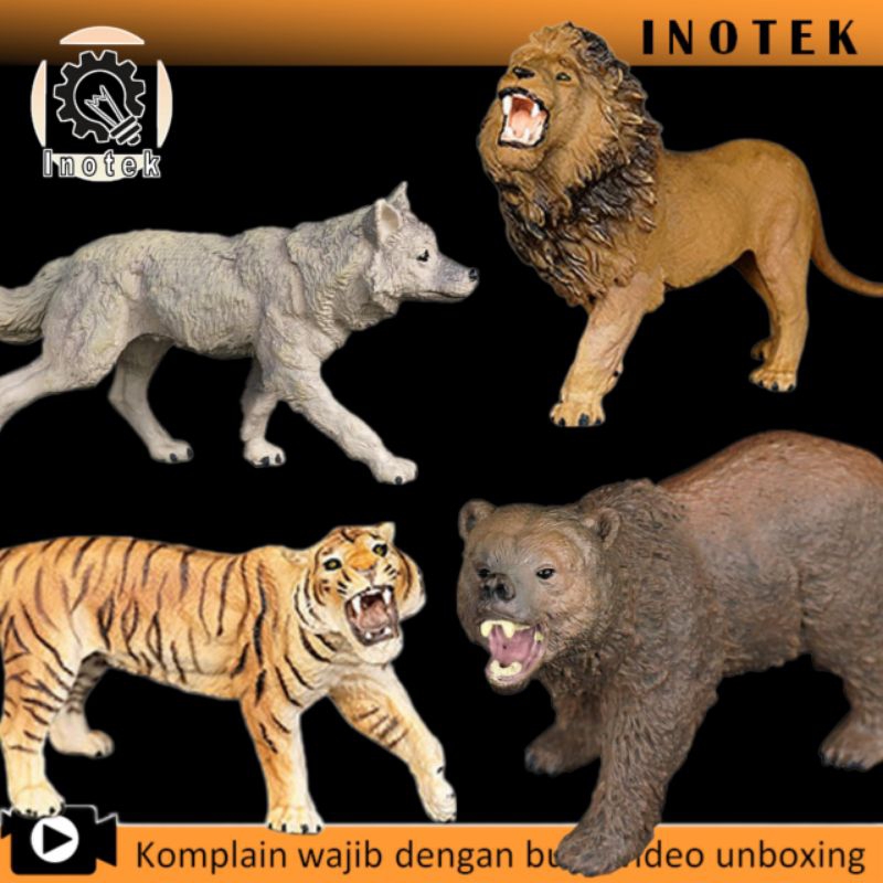 mainan hewan liar karnivora singa serigala beruang harimau  hyena