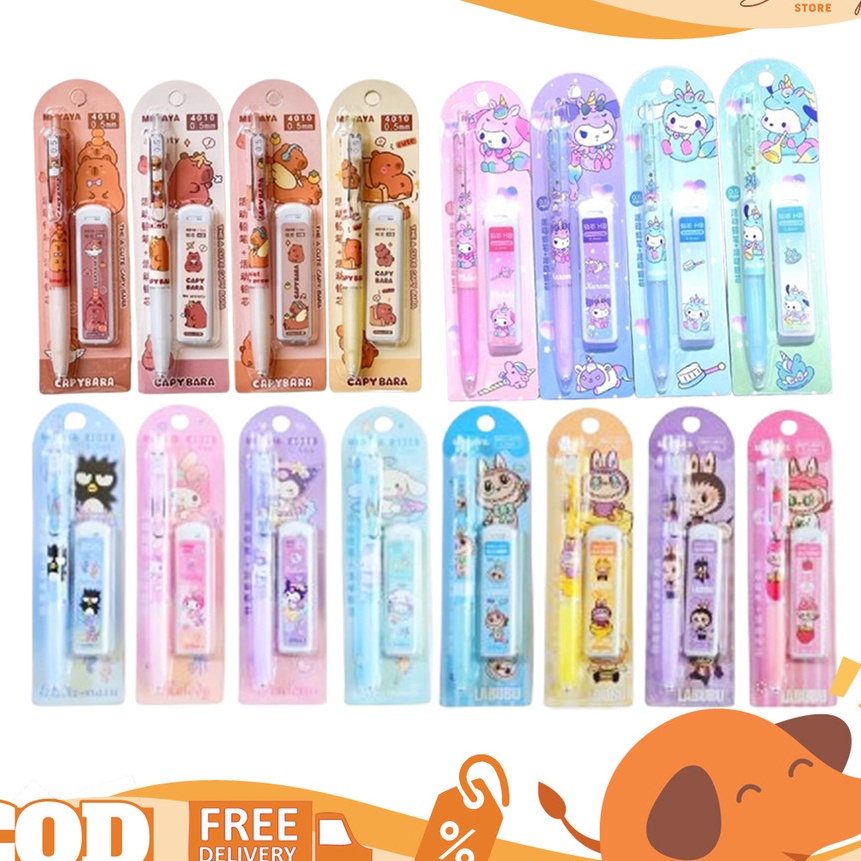 

KI3 Fancy Pensil Mekanik HB 5mm Set Mechanical Pencil With Refill LABUBU CAPYBARA