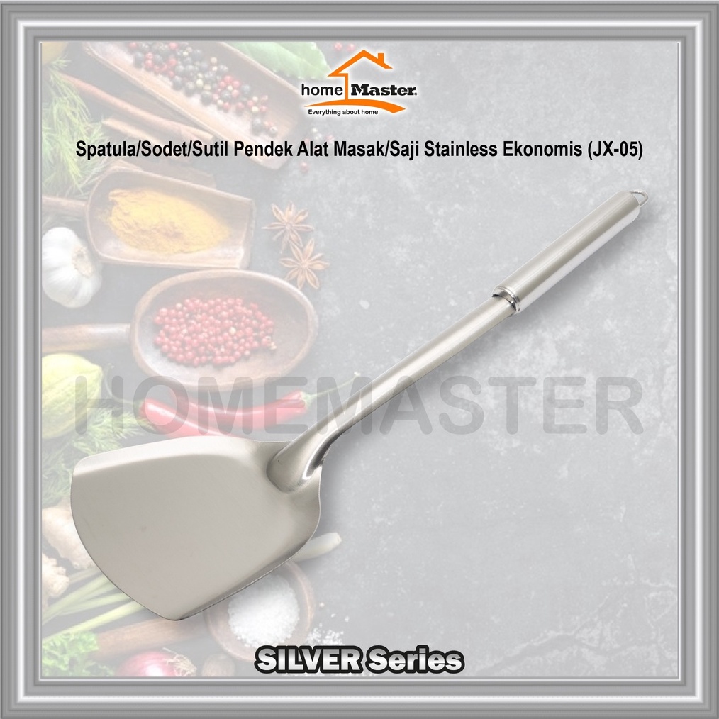 Potongan Akhir Pekan SpatulaSodetSutil Pendek Alat MasakSaji Stainless Ekonomis JX5 A12