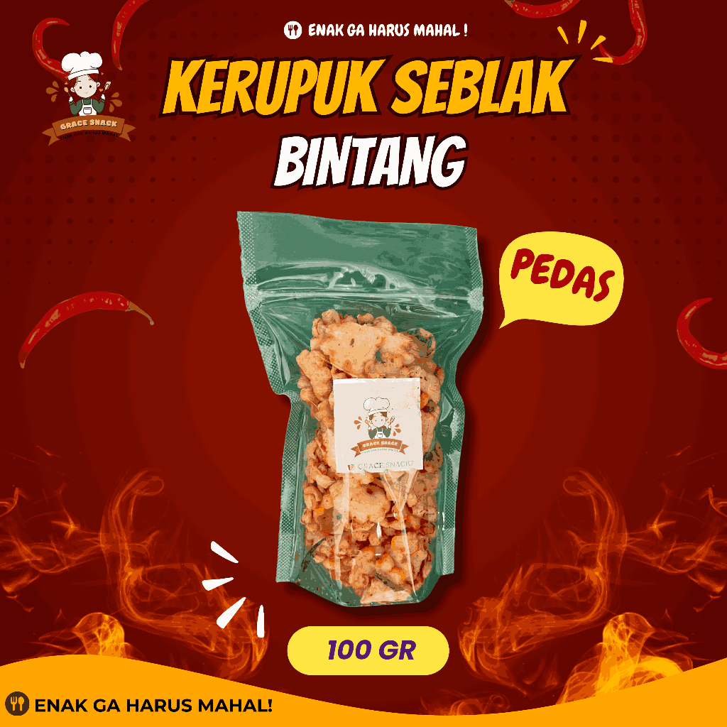 

KERUPUK SEBLAK BINTANG 100 GR POUCH - Grace Snack