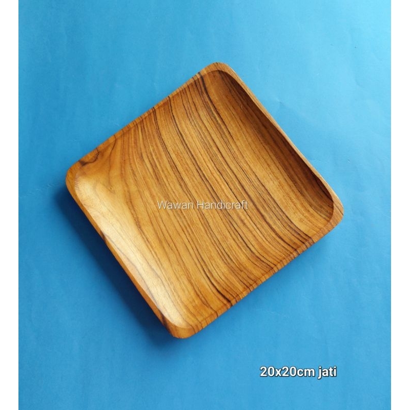 piring Kayu/piring makan/piring kayu jati kotak 20x20cm