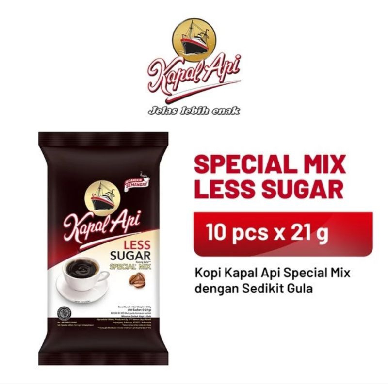 

kopi kapal api special mix less sugar 21gr x 10 pcs kopi bubuk
