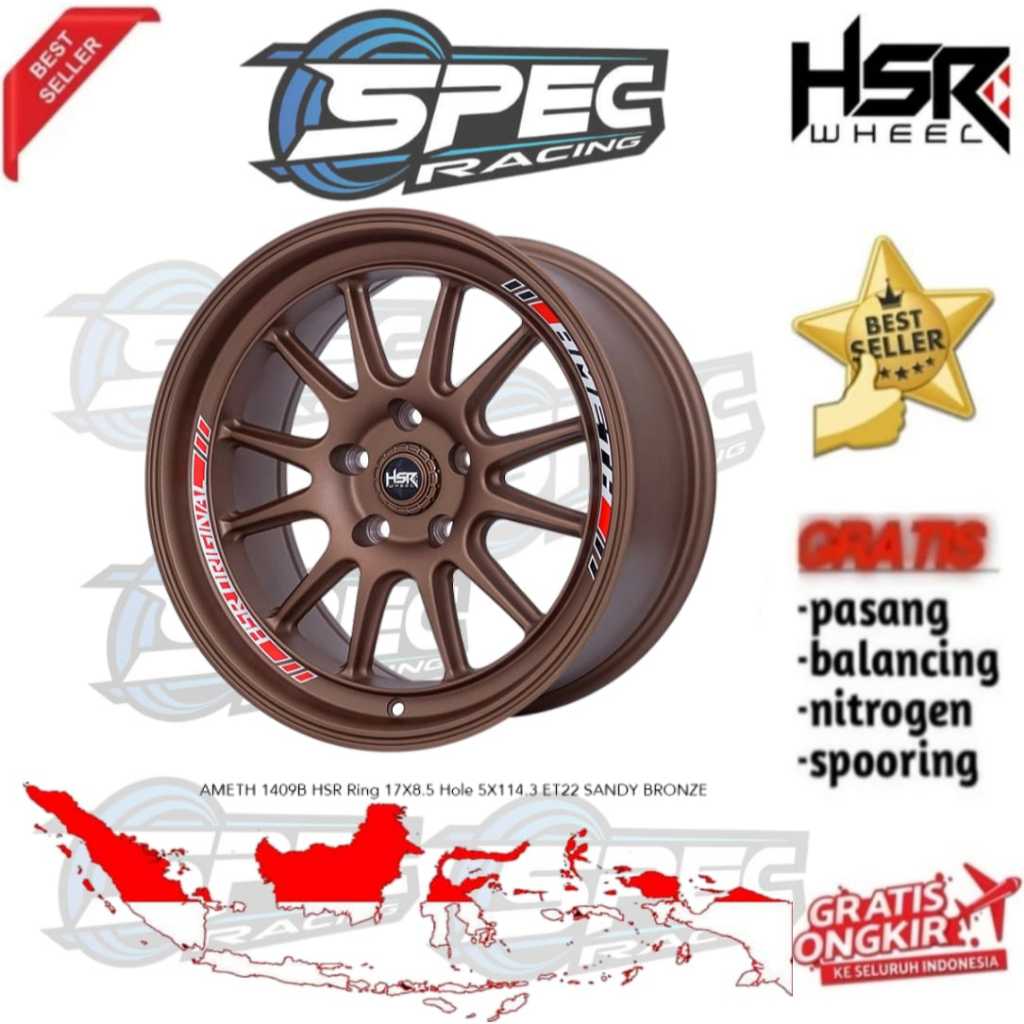 Velg Mobil Racing HSR AMETH Ring 17 Pelek R17 Innova Zenix Venturer Inova Reborn Crv Xtrail Hrv Civi