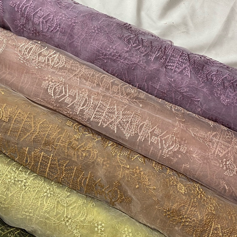 Kain Tille Tulle Meteran Bordir Organza Motif Timbul Palace Premium Halus Mewah
