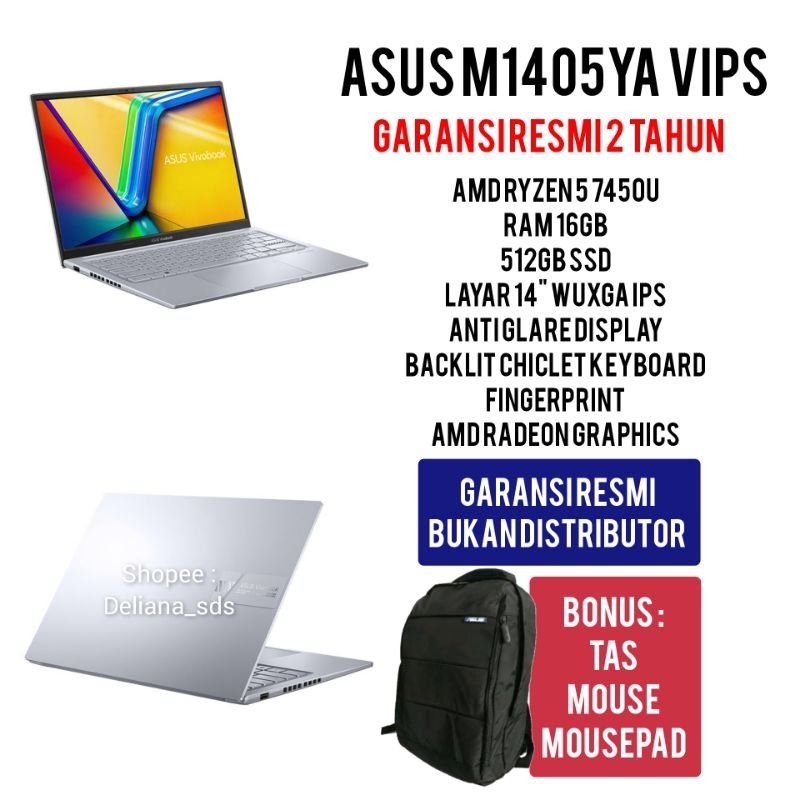 Laptop Asus M1405YA VIPS Ryzen 5 7430U 16GB/512GB SSD 14" WUXGA IPS Garansi Resmi 2 Tahun Laptop Asu