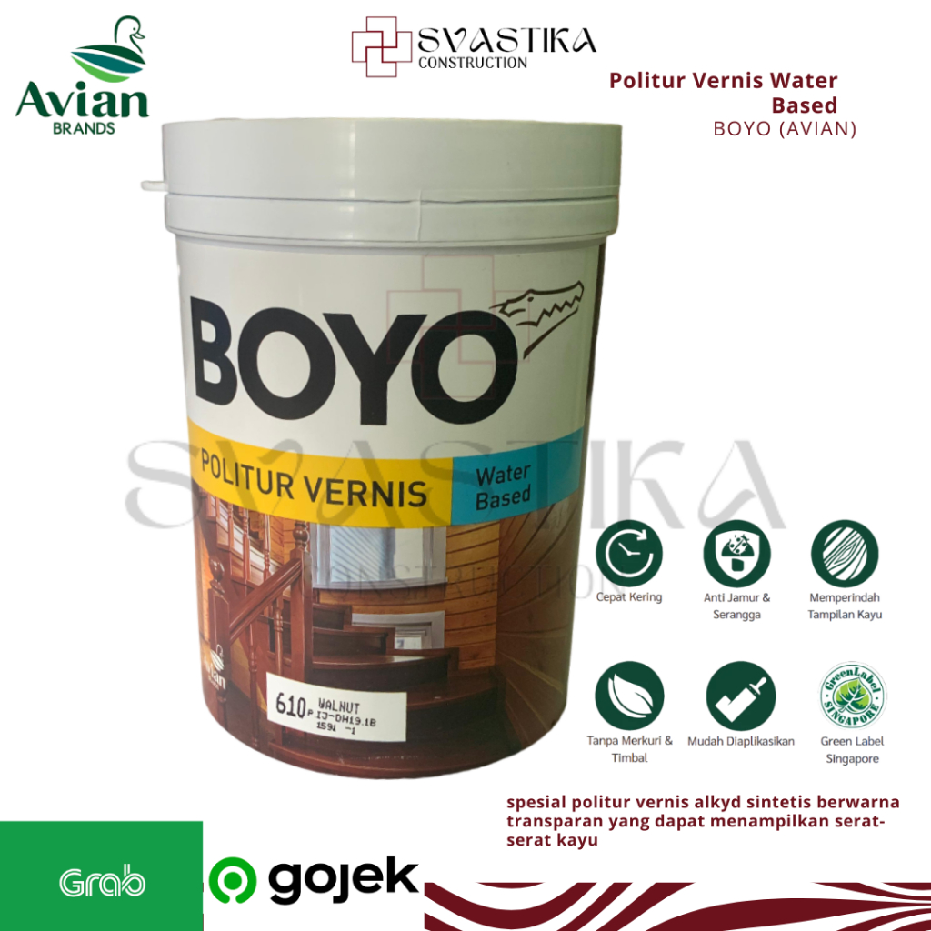 Boyo Vernis Water based Cat Kayu 1 Liter