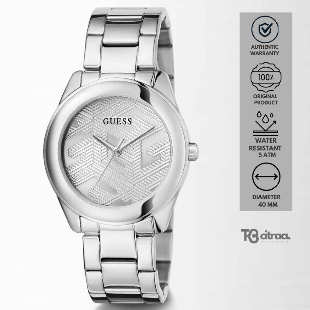 Jam Tangan Wanita Guess Cubed Ladies Silver Pattern Dial Stainless Steel Mewah Casual Original GW060