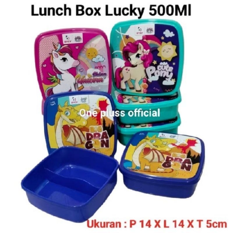 kotak makan 2 sekat / lunch box lucky karakter