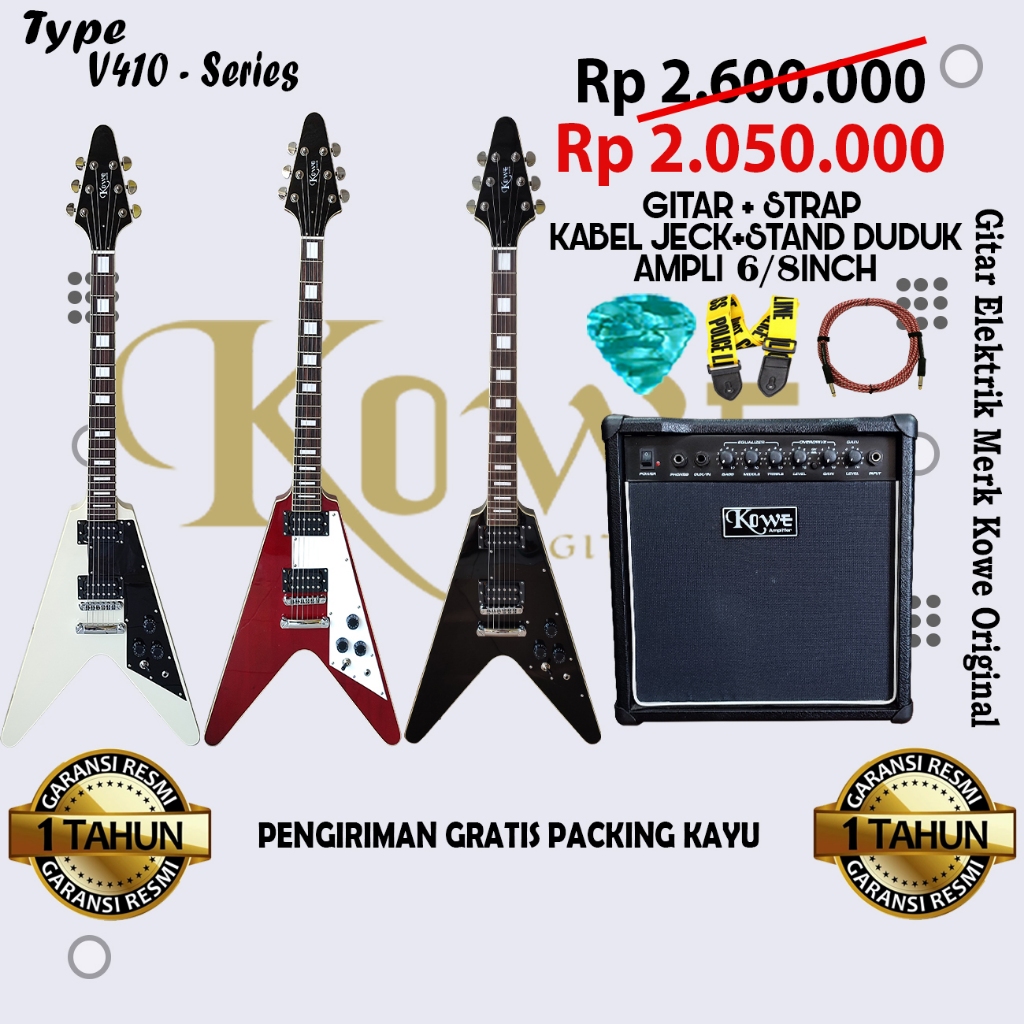 Gitar Kowe Elektrik Seri V410 SR Model V-Series FREE Ampli 6&8 inch