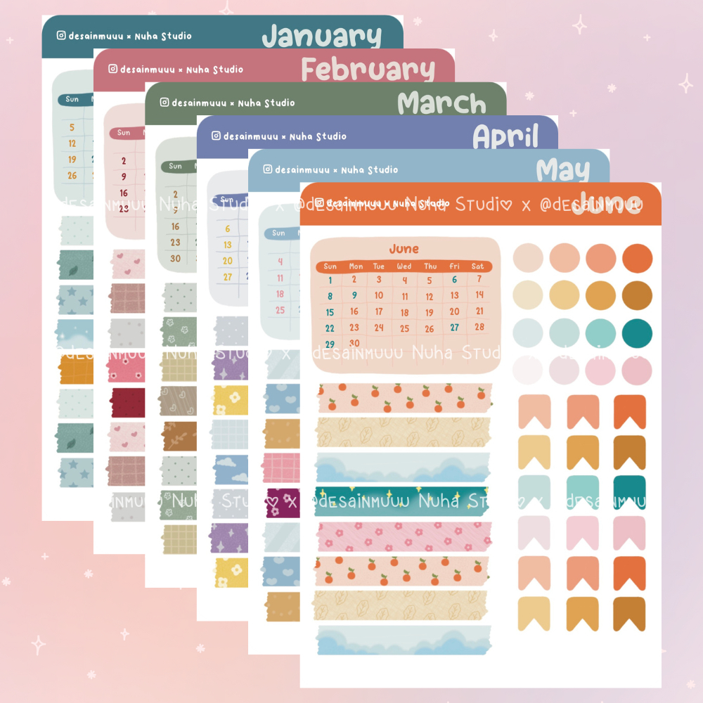 

STICKER by desainmuuu | Calendar 2025 Kalender Sticker Paket | Aesthetic Sticker Estetik Stiker HP Laptop Botol Cute Waterproof Scrapbook Diary Journal Bujo Anti Air