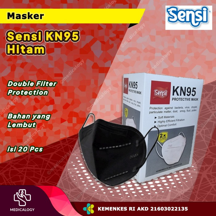 Masker KN95 Merk Sensi Original 2x Filter Per Box isi 20 pcs Hitam
