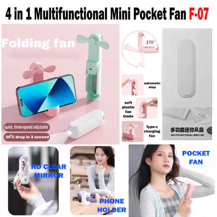 Kipas Portabel Kipas Handfan Multifungsi Kaca Mirror Flashlight Holder Stand HP Mini Pocket Fan F-07