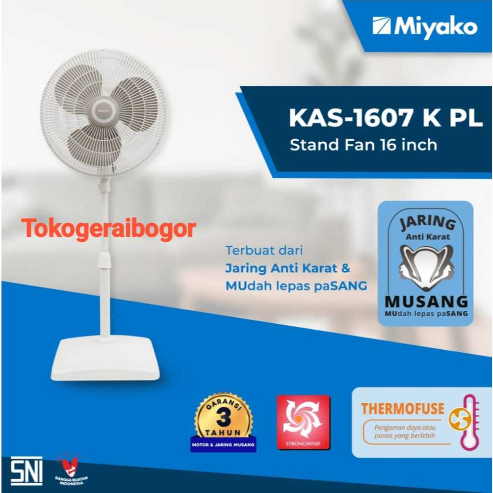 MIYAKO KIPAS ANGIN STANDFAN 16 INC 1607K PL JARING MUSANG