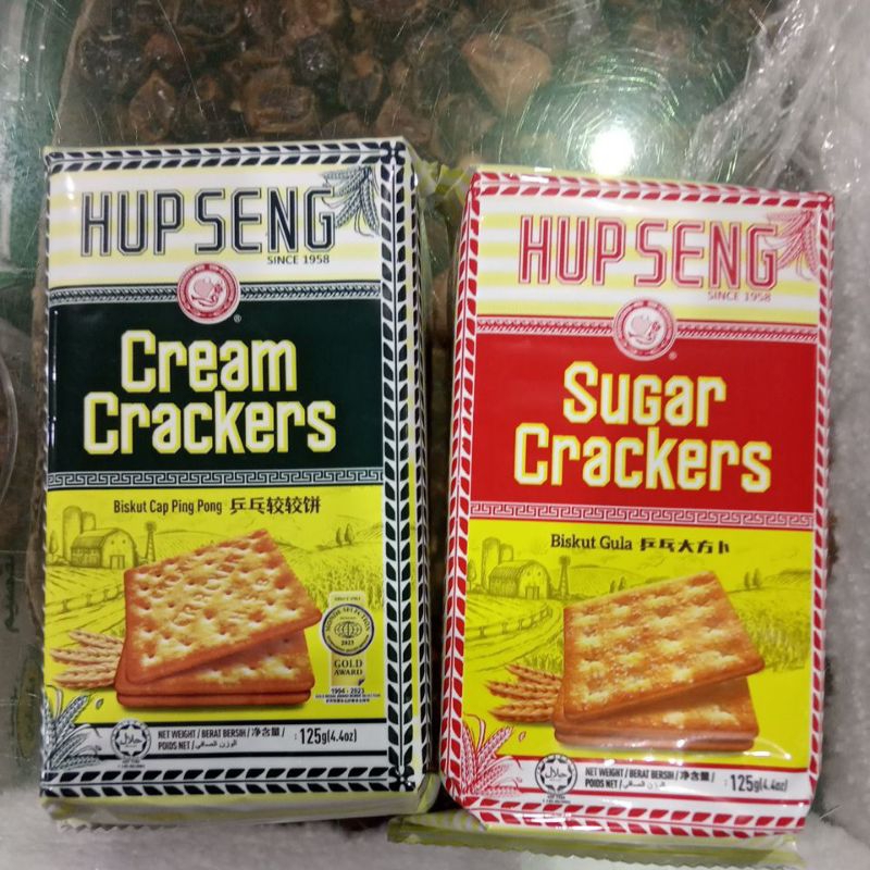 

Hup Seng Cream Crackers Biskuit cap Ping Pong, Biskuit Gula Berat bersih 125gr