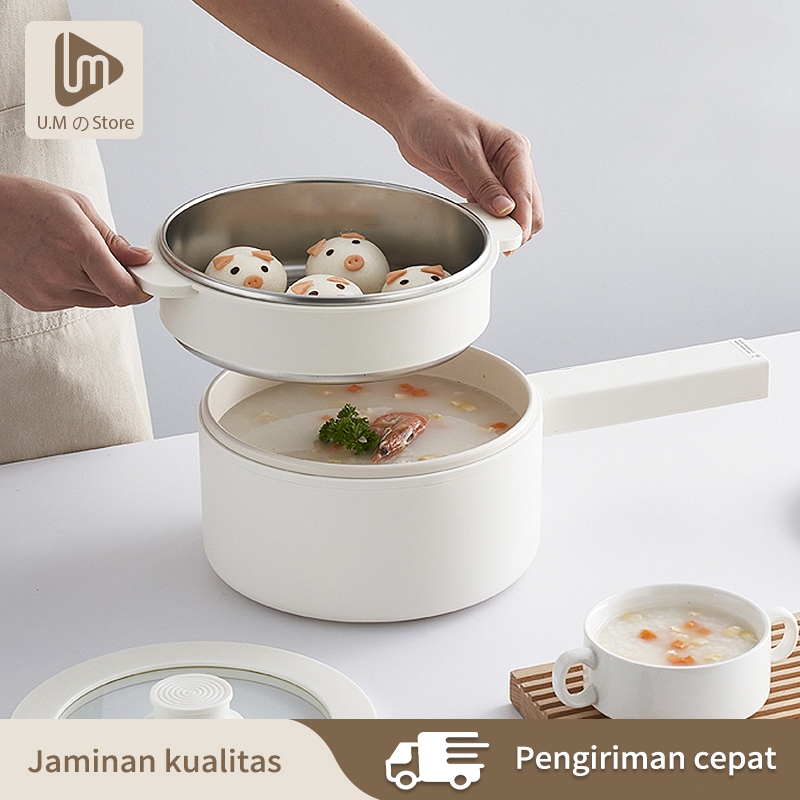panci listrik multifungsi 3 in 1 Mini Rice Cooker Lapisan Keramik kukusan listrik peralatan dapur
