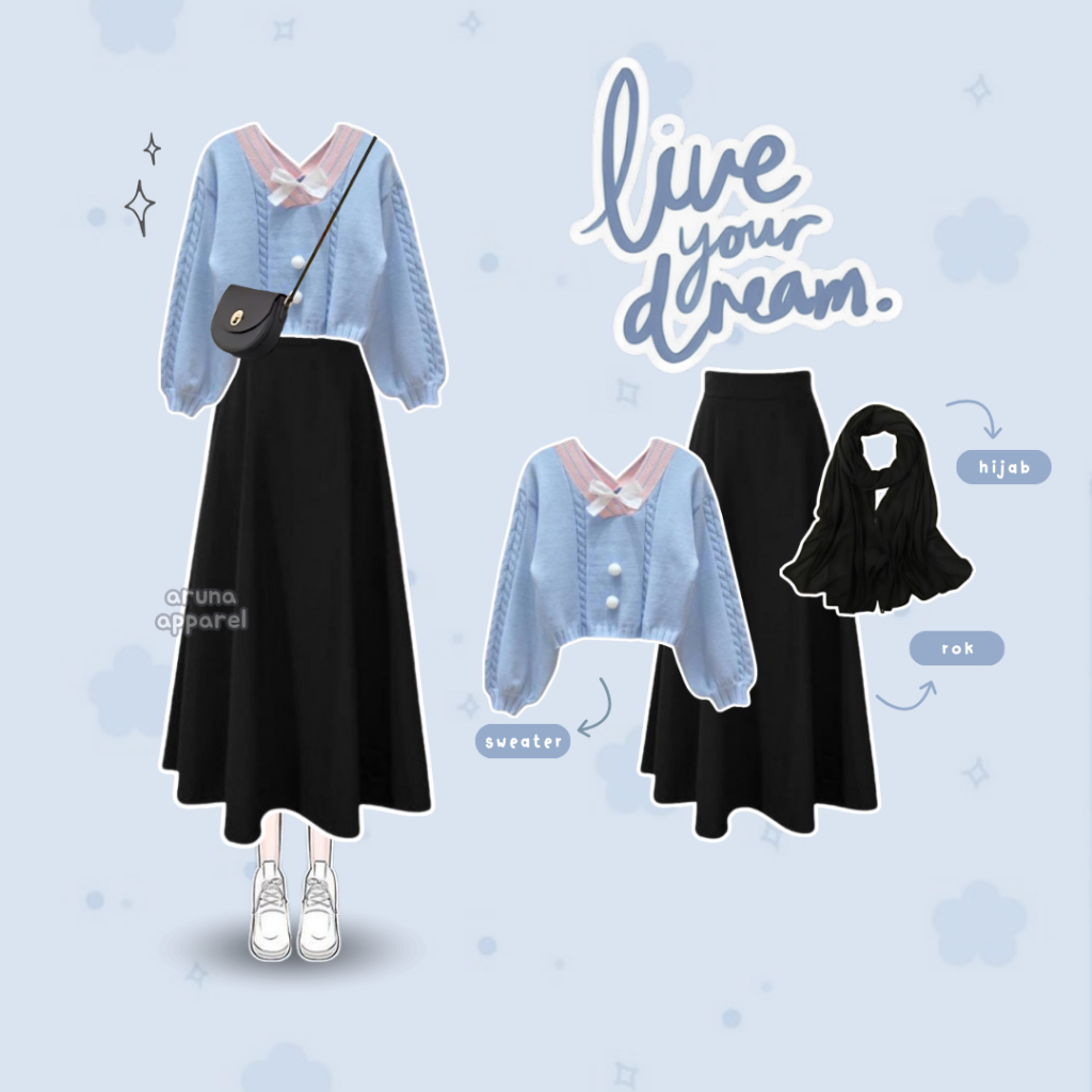 3in1 One Set Korean Style OOTD Ulzzang Outfit Remaja Kekinian One Set Hits Terbaru Set AA328