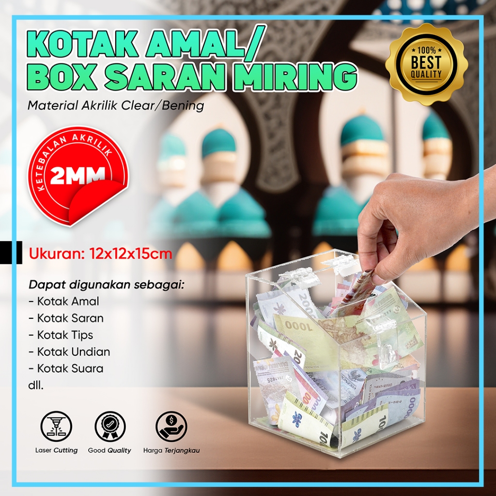 

Kotak Amal / Saran Akrilik Trapesium 12x12x15 cm