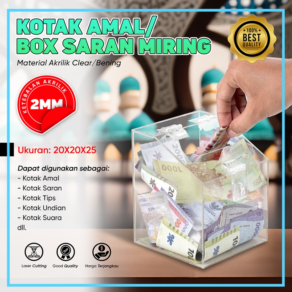 

Kotak Amal / Saran Akrilik Trapesium 20x20x25 cm