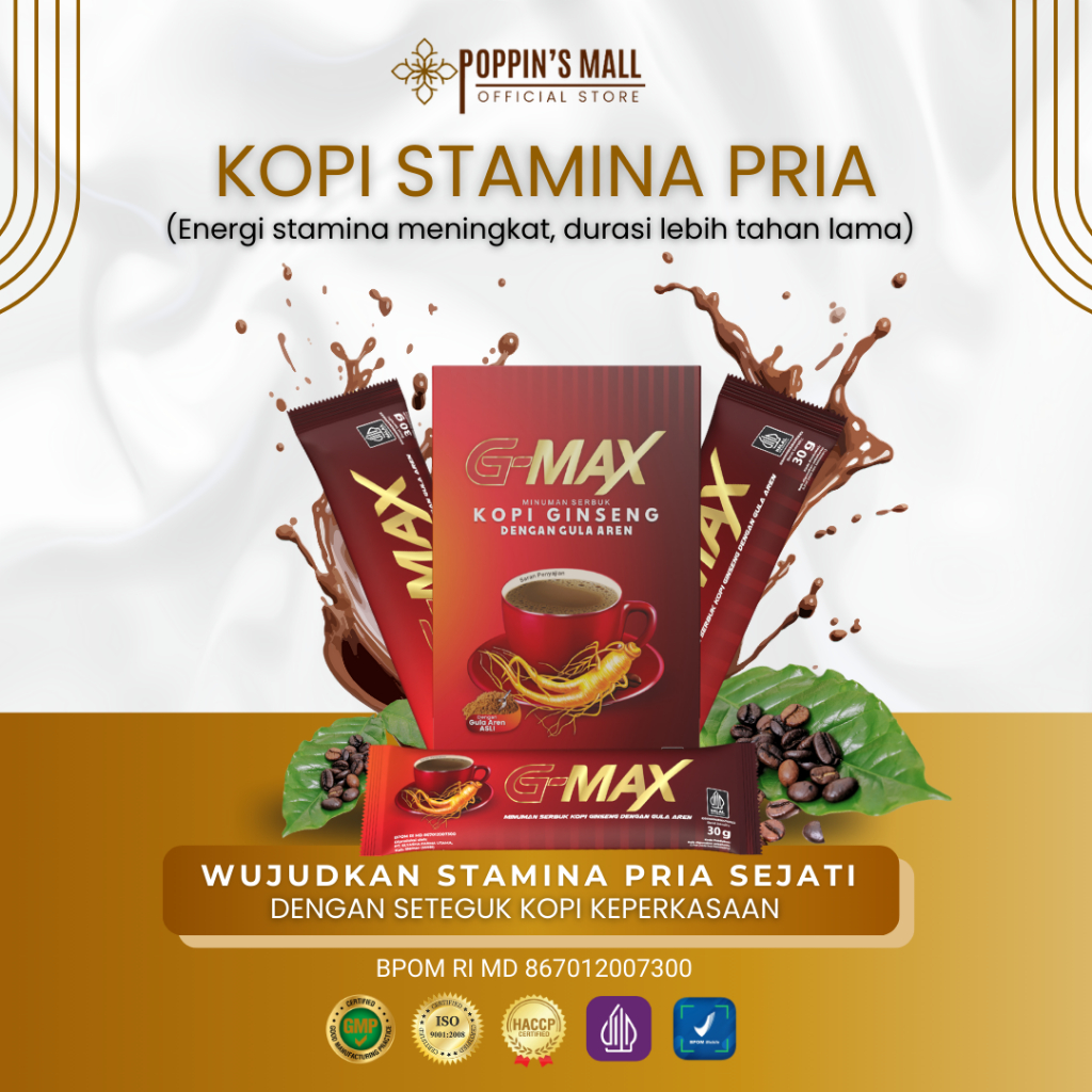 

G Max Minuman Kopi Stamina Dengan Akar Gingseng Untuk Pria 1 Box Isi 10 Sachet