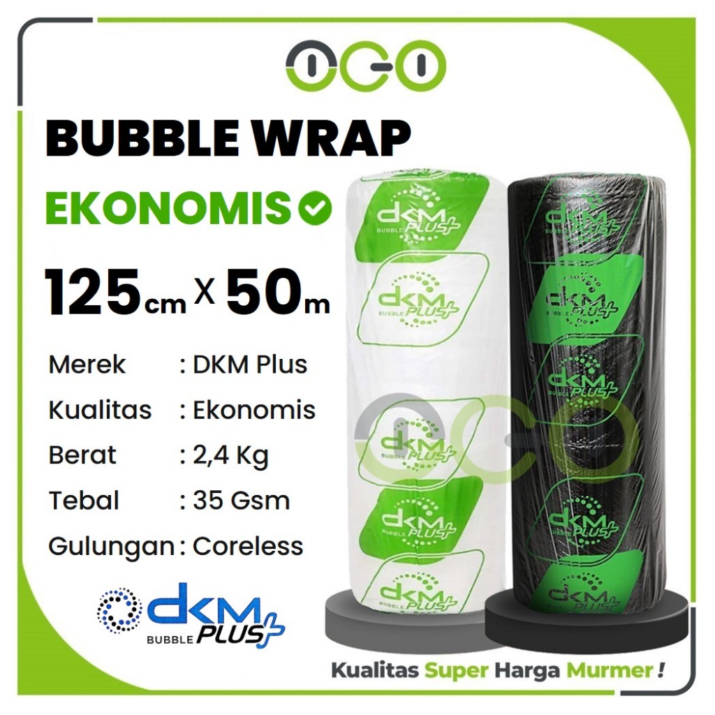 

Plastik Packing Bubble Wrap DKM Ekonomis Roll 125cm x 50meter x 2,4Kg - Warna Bening dan Hitam Murah