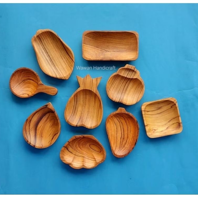 piring kayu/piring kayu jati set/piring saji/piring karakter/piring mini motif kayu jati