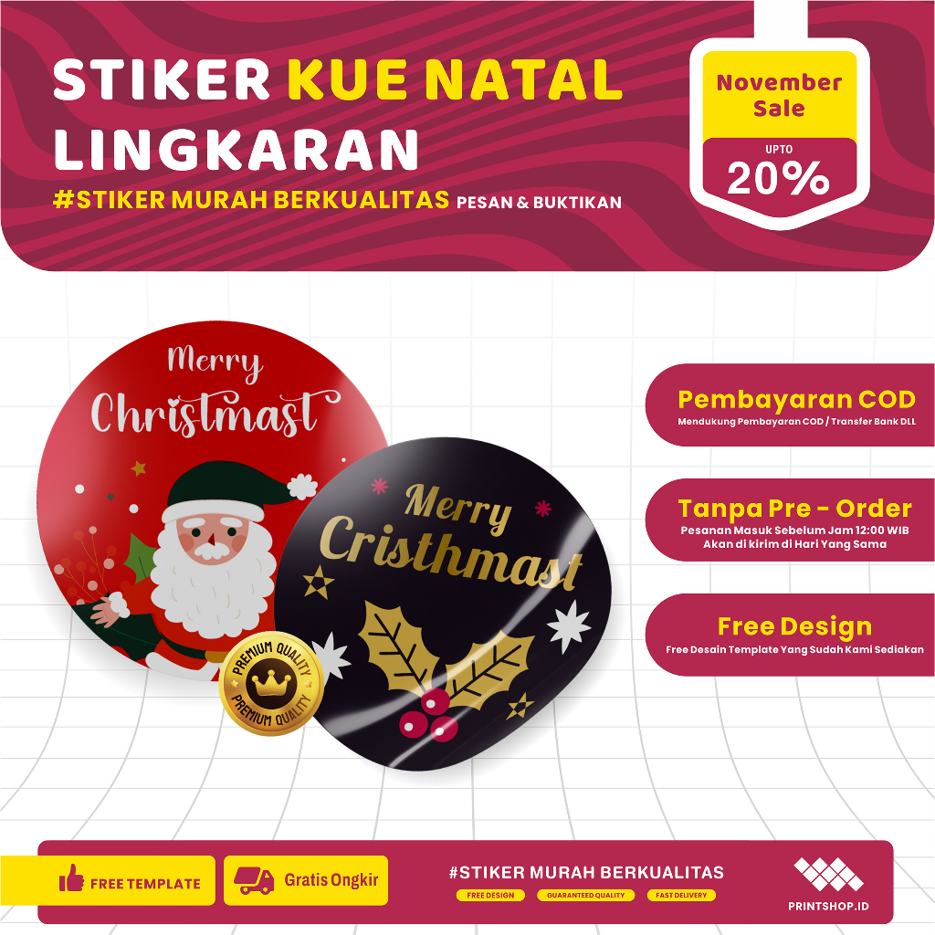 

SNL 260PCS Stiker Kue Natal Christmas Lingkaran Seal Toples - Stiker Kemasan Label Merry Christmas