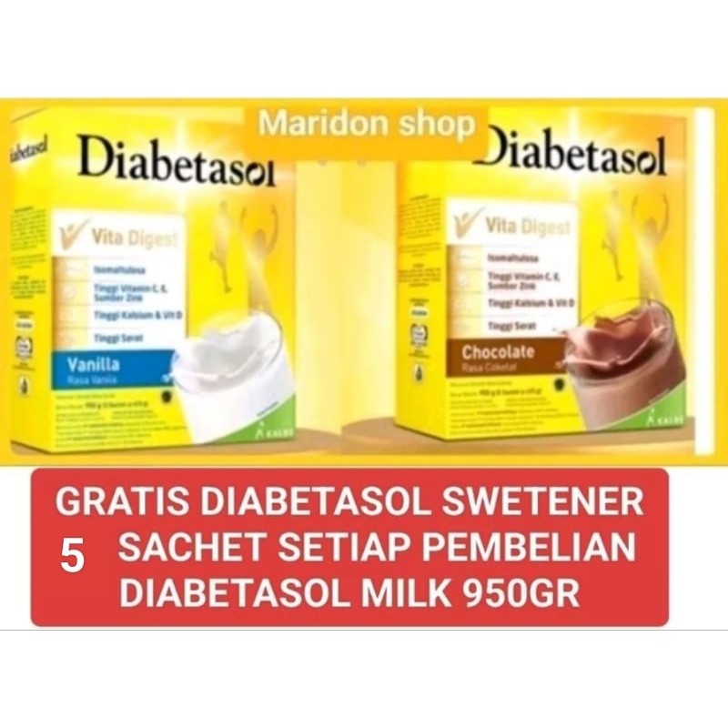 

DIABETASOL 1kg/ VANILA/COKLAT FREE 5 SACHET DIABETASOL SWETENER