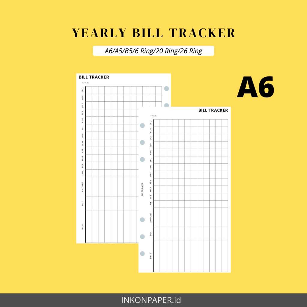 

A6 - Financial Planner, Yearly Bill Tracker by INK_ON_PAPER