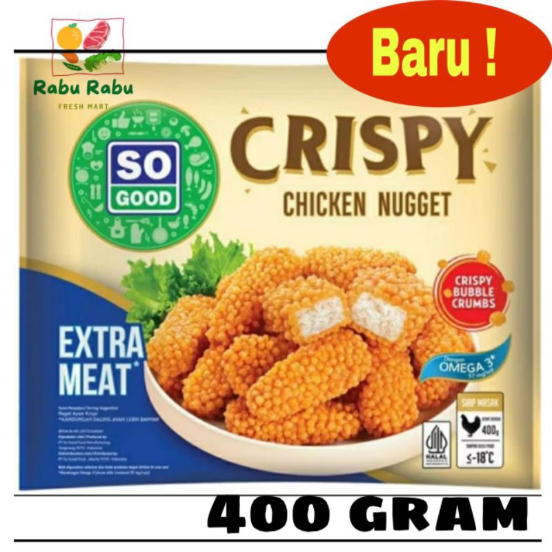 

SO GOOD CRISPY CHICKEN NUGGET 400GR / NAGET AYAM KRISPI FROZEN BEKU BUBBLE CRUMBS CRUMBLE SOGOOD