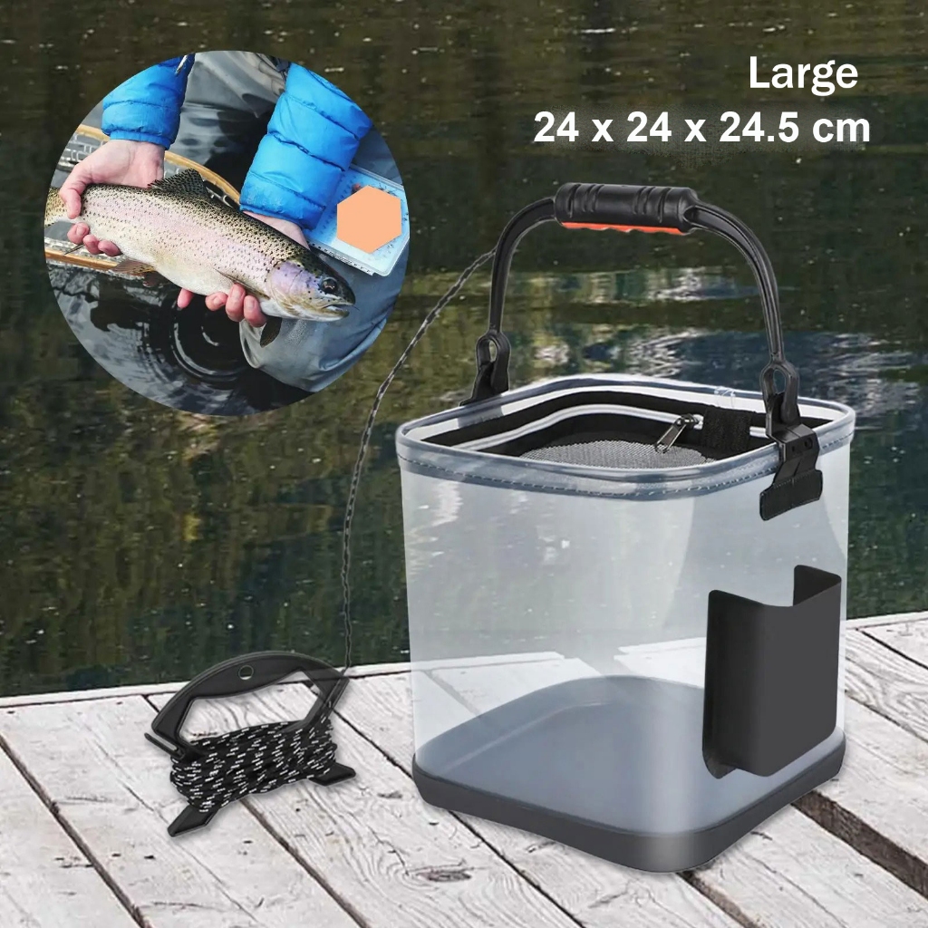 Ember Lipat Mancing Ikan umpan udang hidup Folding Model Rope with Side Pocket Large - SN23