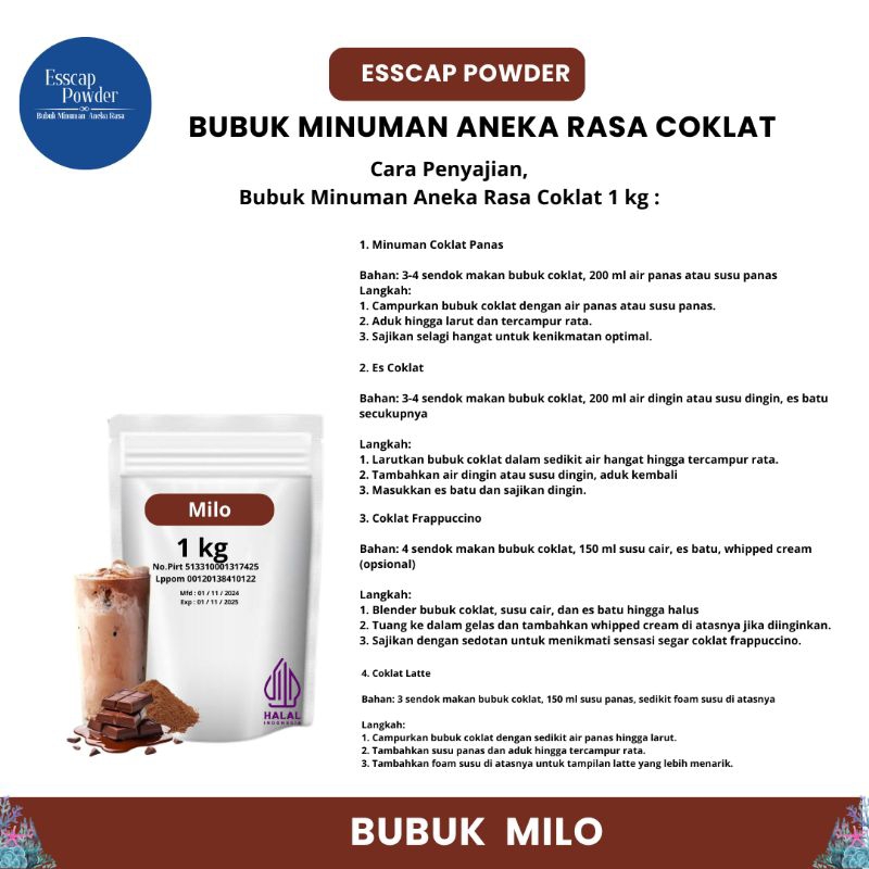 

Ay00! Bubuk Minuman Aneka Rasa Coklat 1kg / Serbuk Minuman Aneka Rasa / Minuman Instan / Drink