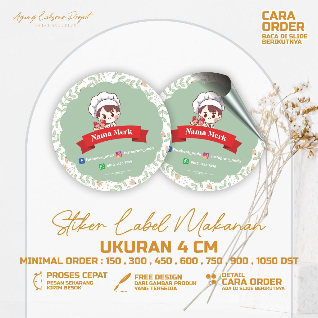 

4CM Gratis Potong Stiker Label Makanan Olshop Custom