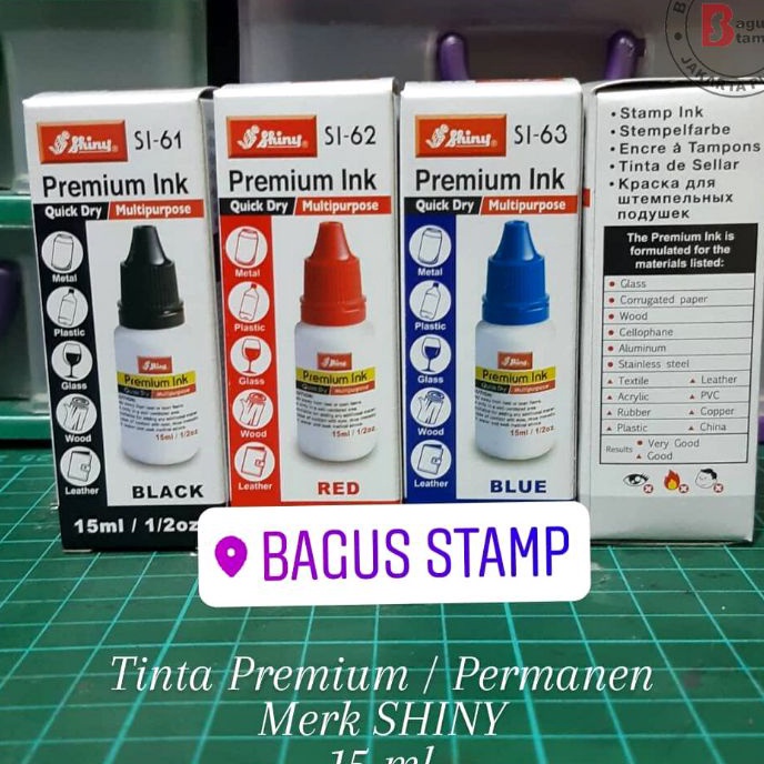 

Bonuskan Tinta Stempel Permanent Premium plastik kaca kayu besi foil Tahan Air Anti Luntur TINTA SHINY 15ml