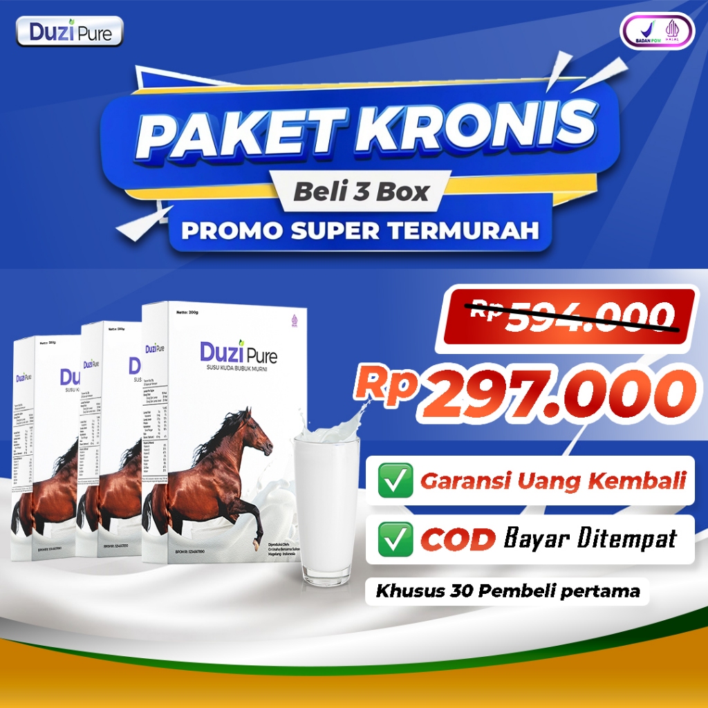 

Duzi Pure - Susu Kuda Lombok Original Bubuk 200 Gram Atasi Nyeri Sendi Tulang 3 Box