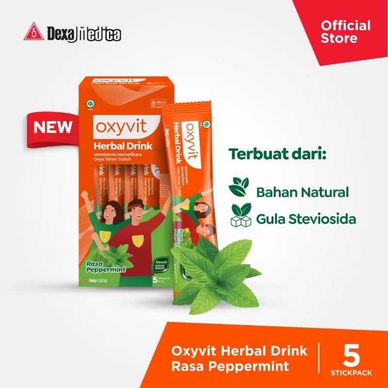 

Oxyvit Herbal Drink Stickpack Rasa Peppermint untuk Daya Tahan Tubuh Dewasa Box/5 Sachets ( 5 stick pack @7g ) Oxyvit Herbal Drink Helps to Maintain Body's Immune System Peppermint Flavor