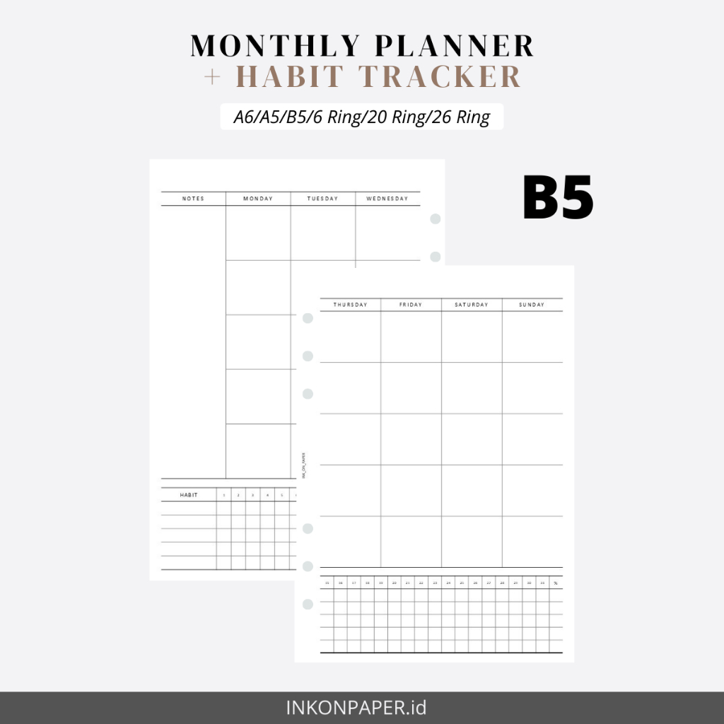 

B5 - Monthly Planner + Habit Tracker by INK_ON_PAPER